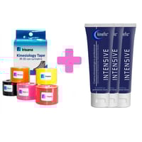 IRISANA BANDAGE PACK ANGEBOT: 6 Kinesiology Tape Irisana neuromuskuläre Bandagenrollen 5 cm x 5 m + 3 Kinefis Intensive Professional Creams 200 cc